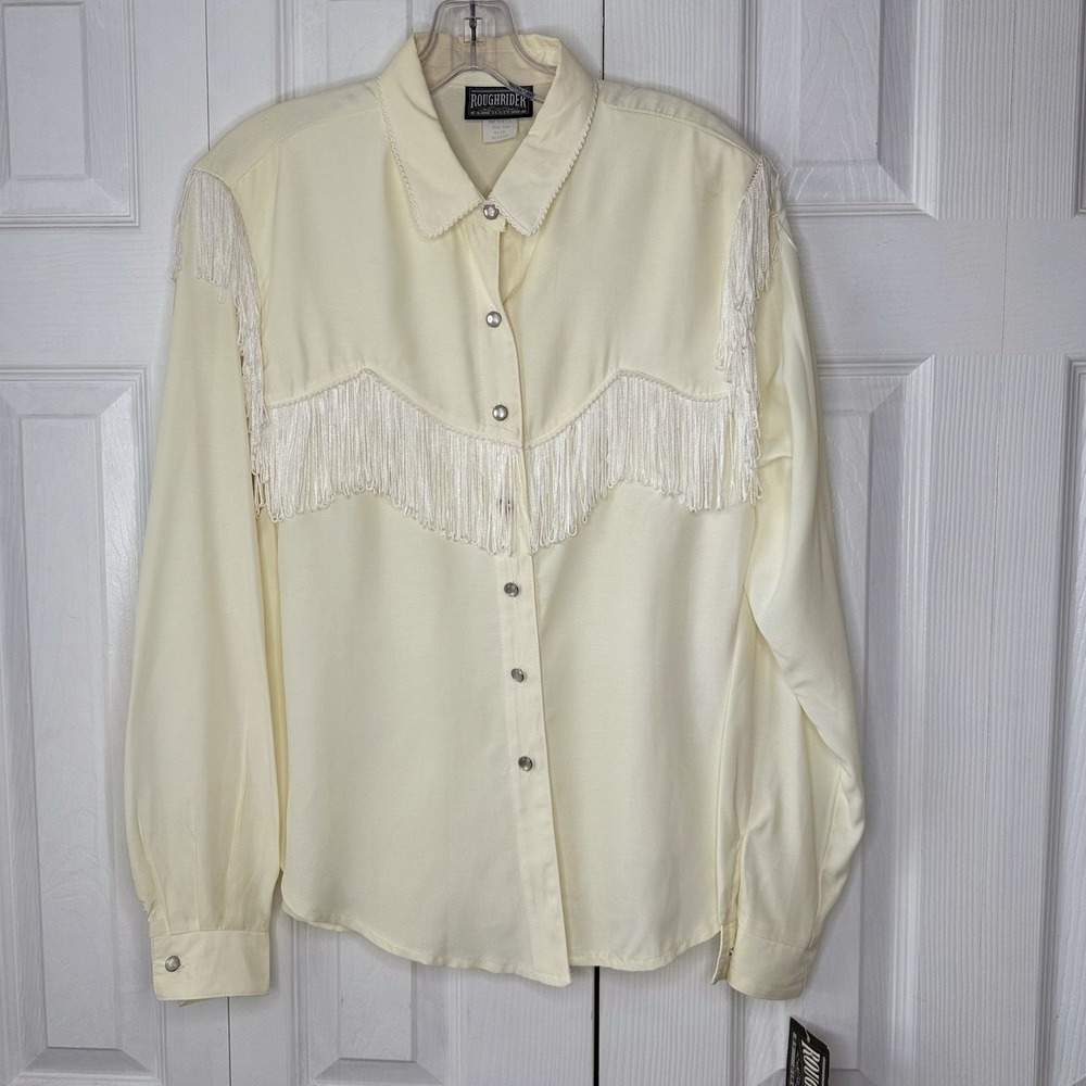 VTG Roughrider by Circle T Western Shirt Womens M‎ NWT Fringe Cowgirl Cream
